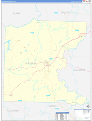 Ouachita County, AR Wall Map Zip Code Basic Style 2024
