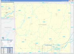 Outagamie County, WI Wall Map Zip Code Basic Style 2024