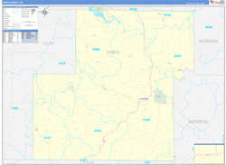 Owen County, IN Wall Map Zip Code Basic Style 2024