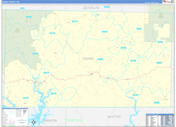 Ozark County, MO Wall Map Zip Code Basic Style 2024