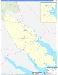 Pasquotank County, NC Wall Map Zip Code Basic Style 2024
