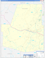 Paulding County, GA Wall Map Zip Code Basic Style 2024