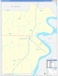 Pemiscot County, MO Wall Map Zip Code Basic Style 2024