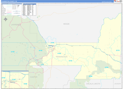 Pennington County, SD Wall Map Zip Code Basic Style 2024