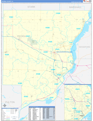 Peoria County, IL Wall Map Zip Code Basic Style 2024