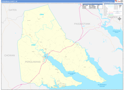 Perquimans County, NC Wall Map Zip Code Basic Style 2024