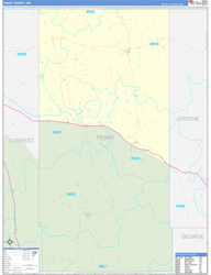 Perry County, MS Wall Map Zip Code Basic Style 2024
