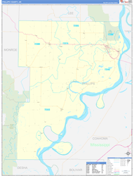 Phillips County, AR Wall Map Zip Code Basic Style 2024