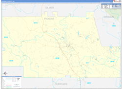 Pickens County, GA Wall Map Zip Code Basic Style 2024