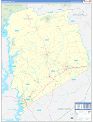 Pickens County, SC Wall Map Zip Code Basic Style 2024