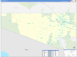 Pima County, AZ Wall Map Zip Code Basic Style 2024
