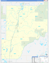 Pine County, MN Wall Map Zip Code Basic Style 2024