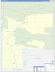 Polk County, AR Wall Map Zip Code Basic Style 2024