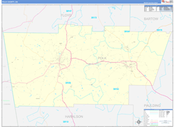 Polk County, GA Wall Map Zip Code Basic Style 2024
