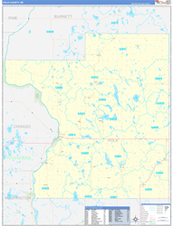 Polk County, WI Wall Map Zip Code Basic Style 2024