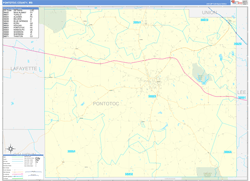 Pontotoc County, MS Wall Map Zip Code Basic Style 2024