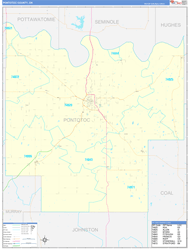 Pontotoc County, OK Wall Map Zip Code Basic Style 2024