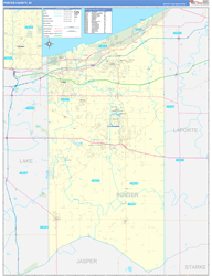 Porter County, IN Wall Map Zip Code Basic Style 2024