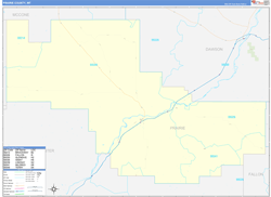 Prairie County, MT Wall Map Zip Code Basic Style 2023