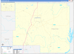 Prentiss County, MS Wall Map Zip Code Basic Style 2024