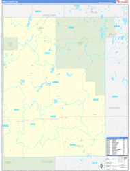 Price County, WI Wall Map Zip Code Basic Style 2024