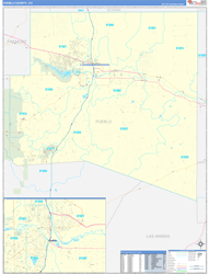 Pueblo County, CO Wall Map Zip Code Basic Style 2024