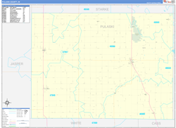 Pulaski County, IN Wall Map Zip Code Basic Style 2024