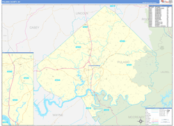 Pulaski County, KY Wall Map Zip Code Basic Style 2024