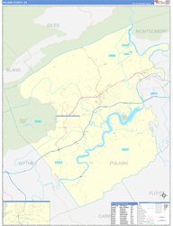 Pulaski County, VA Wall Map Zip Code Basic Style 2024