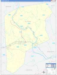 Putnam County, WV Wall Map Zip Code Basic Style 2024