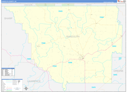Randolph County, AR Wall Map Zip Code Basic Style 2024