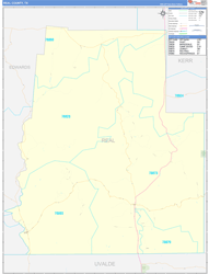Real County, TX Wall Map Zip Code Basic Style 2024