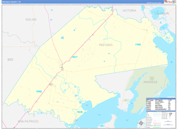 Refugio County, TX Wall Map Zip Code Basic Style 2024