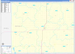 Republic County, KS Wall Map Zip Code Basic Style 2024