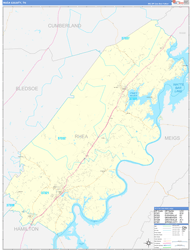 Rhea County, TN Wall Map Zip Code Basic Style 2024