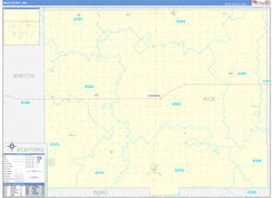 Rice County, KS Wall Map Zip Code Basic Style 2024