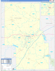 Richland County, OH Wall Map Zip Code Basic Style 2024
