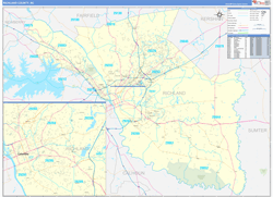 Richland County, SC Wall Map Zip Code Basic Style 2024