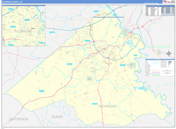 Richmond County, GA Wall Map Zip Code Basic Style 2024