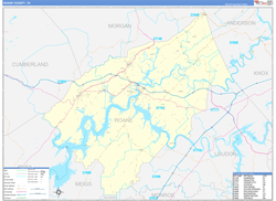 Roane County, TN Wall Map Zip Code Basic Style 2024