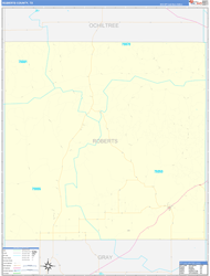 Roberts County, TX Wall Map Zip Code Basic Style 2024