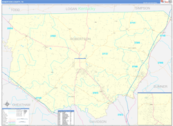 Robertson County, TN Wall Map Zip Code Basic Style 2024