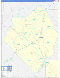 Robeson County, NC Wall Map Zip Code Basic Style 2024