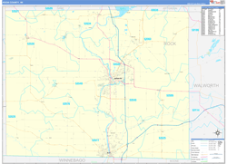 Rock County, WI Wall Map Zip Code Basic Style 2024