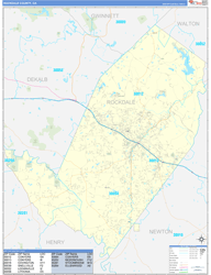 Rockdale County, GA Wall Map Zip Code Basic Style 2024