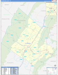 Rockingham County, VA Wall Map Zip Code Basic Style 2024
