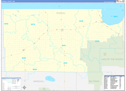 Roseau County, MN Wall Map Zip Code Basic Style 2024