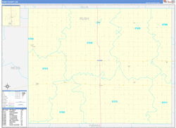 Rush County, KS Wall Map Zip Code Basic Style 2024