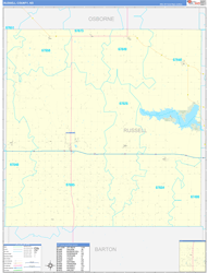 Russell County, KS Wall Map Zip Code Basic Style 2024
