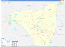 Rutherford County, NC Wall Map Zip Code Basic Style 2024